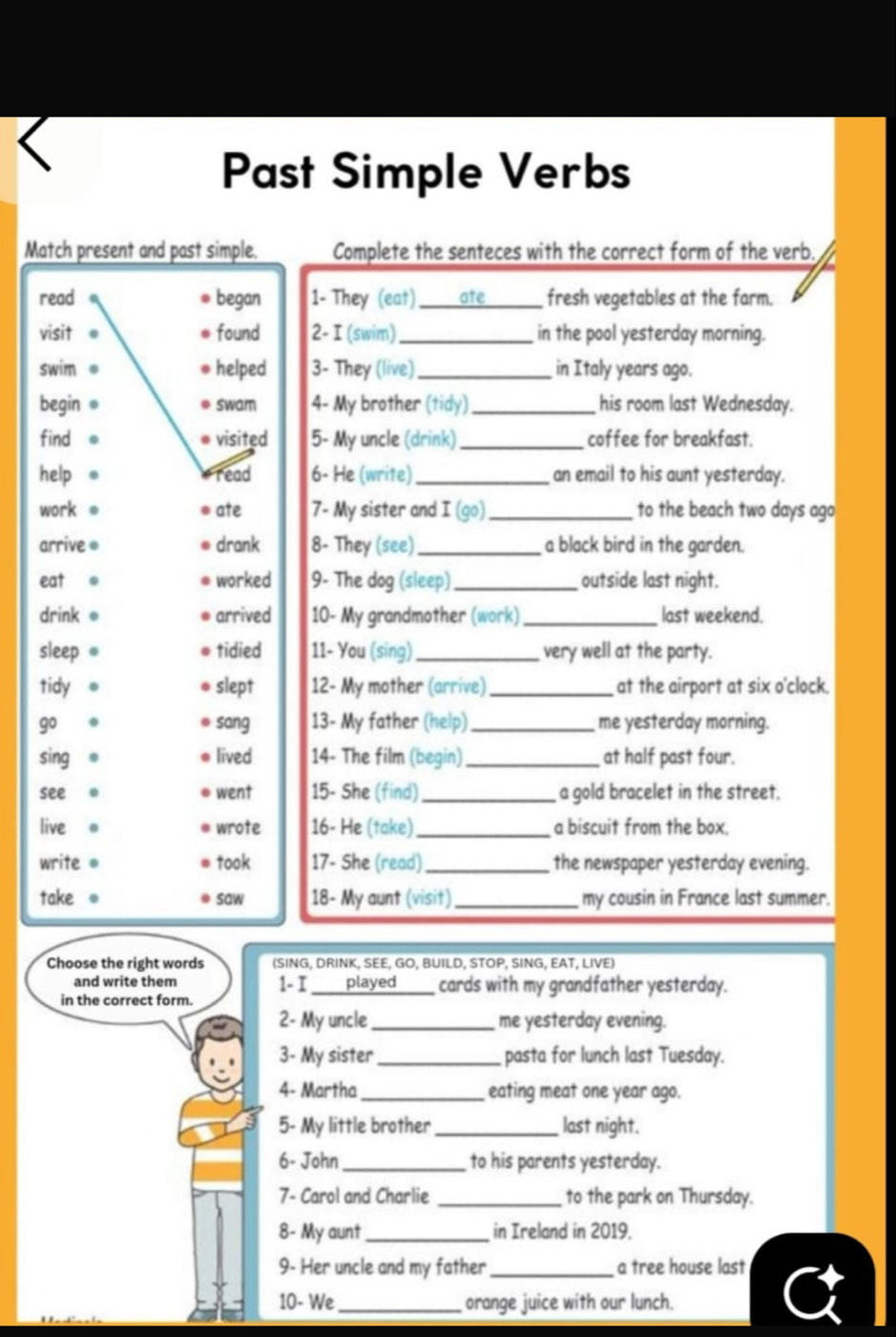 Resuelto:Past Simple Verbs Match present and past simple. Complete the ...