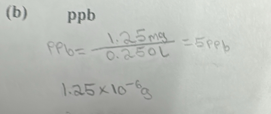 p_Pb= (1.25mg)/0.250L =5p_Pb
1.25* 10^(-6)g