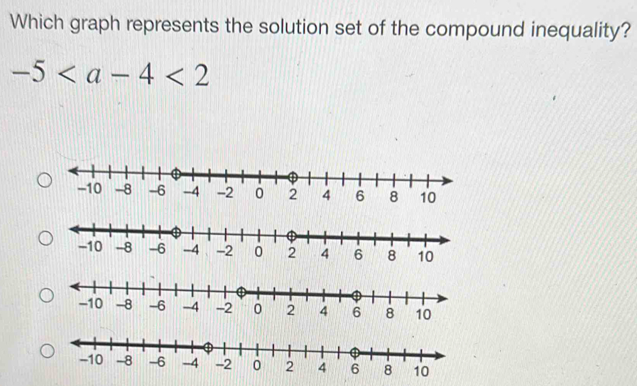 Which graph represents the solution set of the compound inequality?
-5
8
8