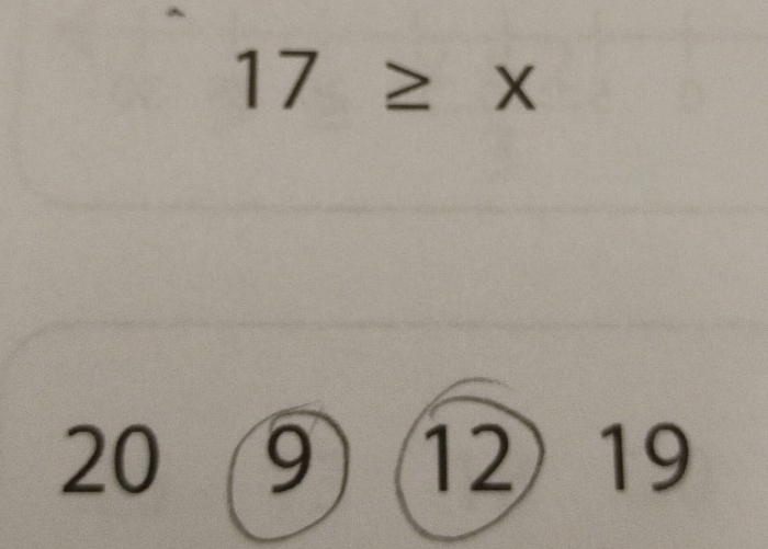 17≥ x
20 (9) (12) 19