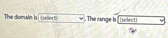 The domain is (select) . The range is [(select)