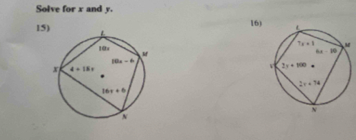 Solve for x and y.
16)
15)