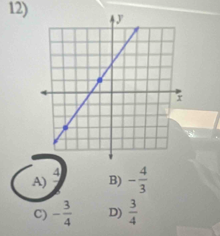 4
A)
B) - 4/3 
C) - 3/4  D)  3/4 