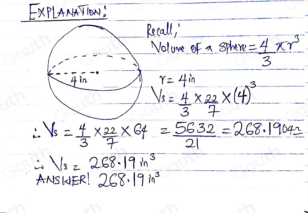 Solved: What is the EXACT volume of the sphere shown below? [Math]