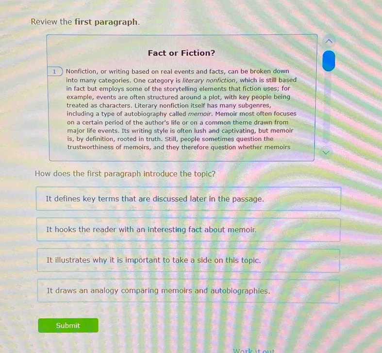 Solved: Review the first paragraph. Fact or Fiction? 1 Nonfiction, or ...