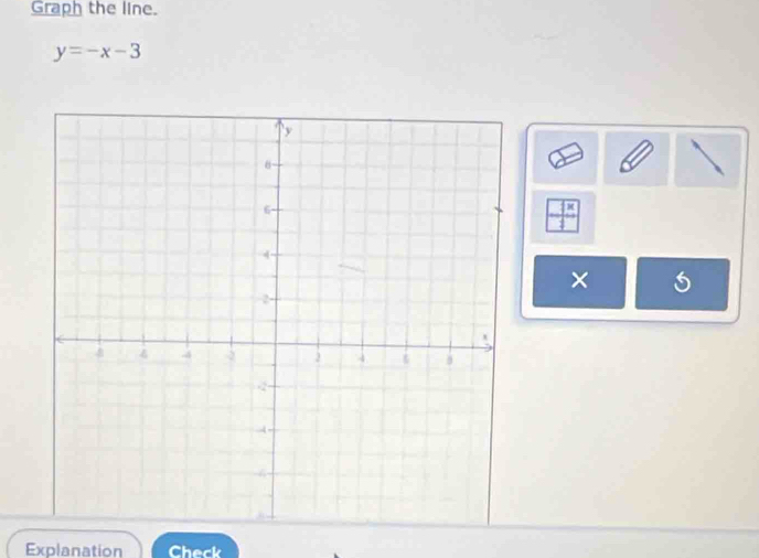 Graph the line.
y=-x-3
× 
Explanation Check