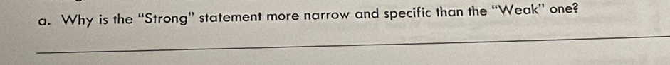 Why is the “Strong” statement more narrow and specific than the “Weak” one? 
_