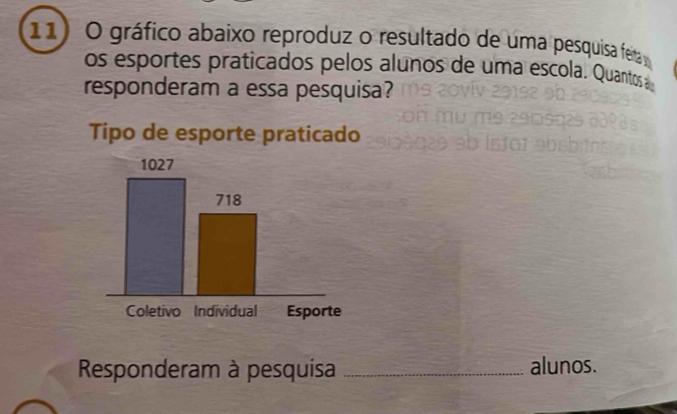 gráfico abaixo reproduz o resultado de uma pesquisa feta 
os esportes praticados pelos alunos de uma escola. Quantos 
responderam a essa pesquisa? 
Responderam à pesquisa _alunos.