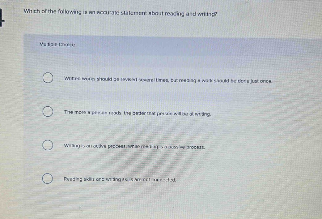 Solved: Which of the following is an accurate statement about reading ...