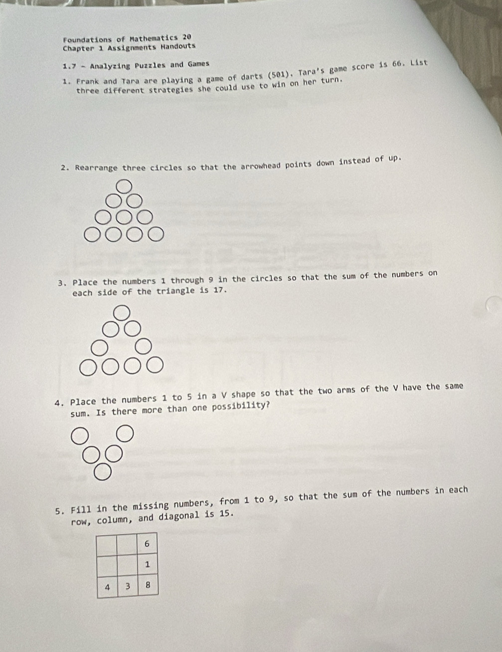 Solved: Foundations of Mathematics 20 Chapter 1 Assignments Handouts 1. ...