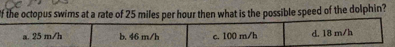 Of the octopus swims at a rate of 25 miles per hour then what is the possible speed of the dolphin?