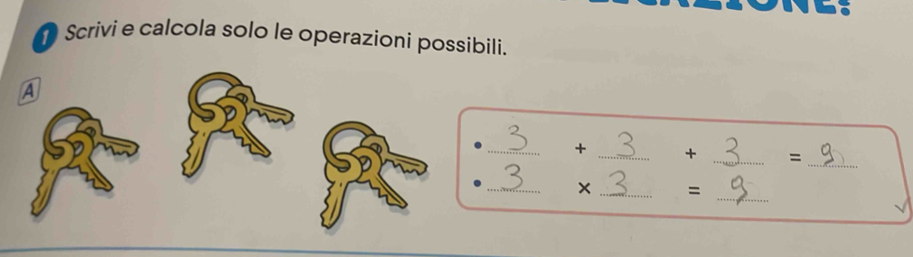 Scrivi e calcola solo le operazioni possibili. 
_ 
+ 
_+ _=_ 
_ 
_ 
x 
_