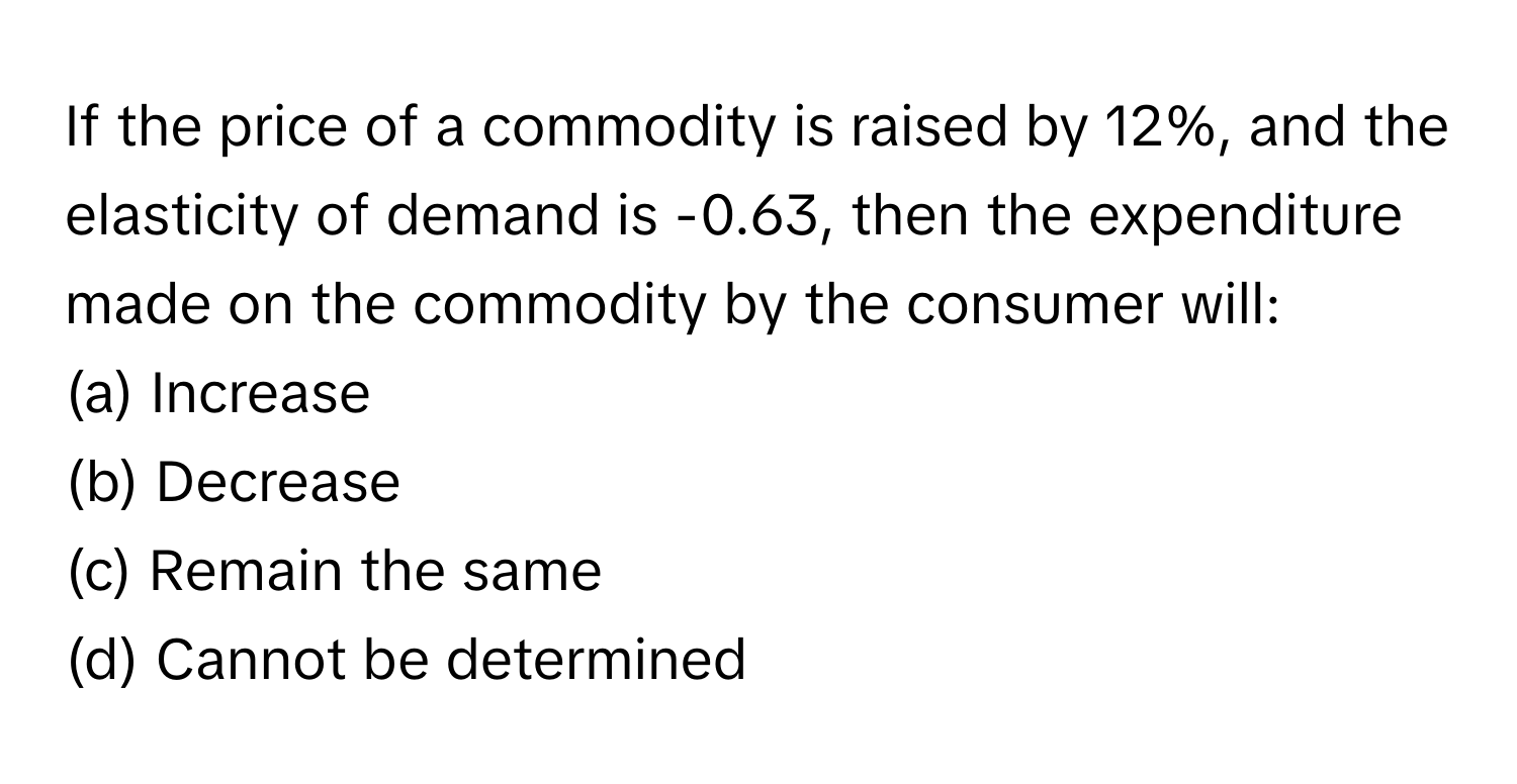 Solved: If the price of a commodity is raised by 12%, and the ...