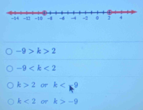 -9>k>2
-9
k>2 OT k
k<2</tex> OT k>-9