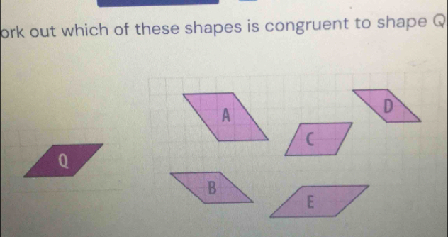 ork out which of these shapes is congruent to shape Q