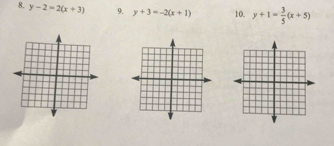 y-2=2(x+3) 9. y+3=-2(x+1) 10. y+1= 3/5 (x+5)