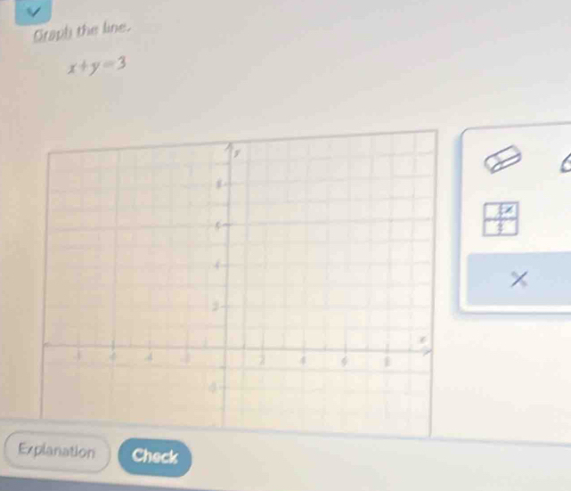 Graph the line.
x+y=3
t 
Explanation Check