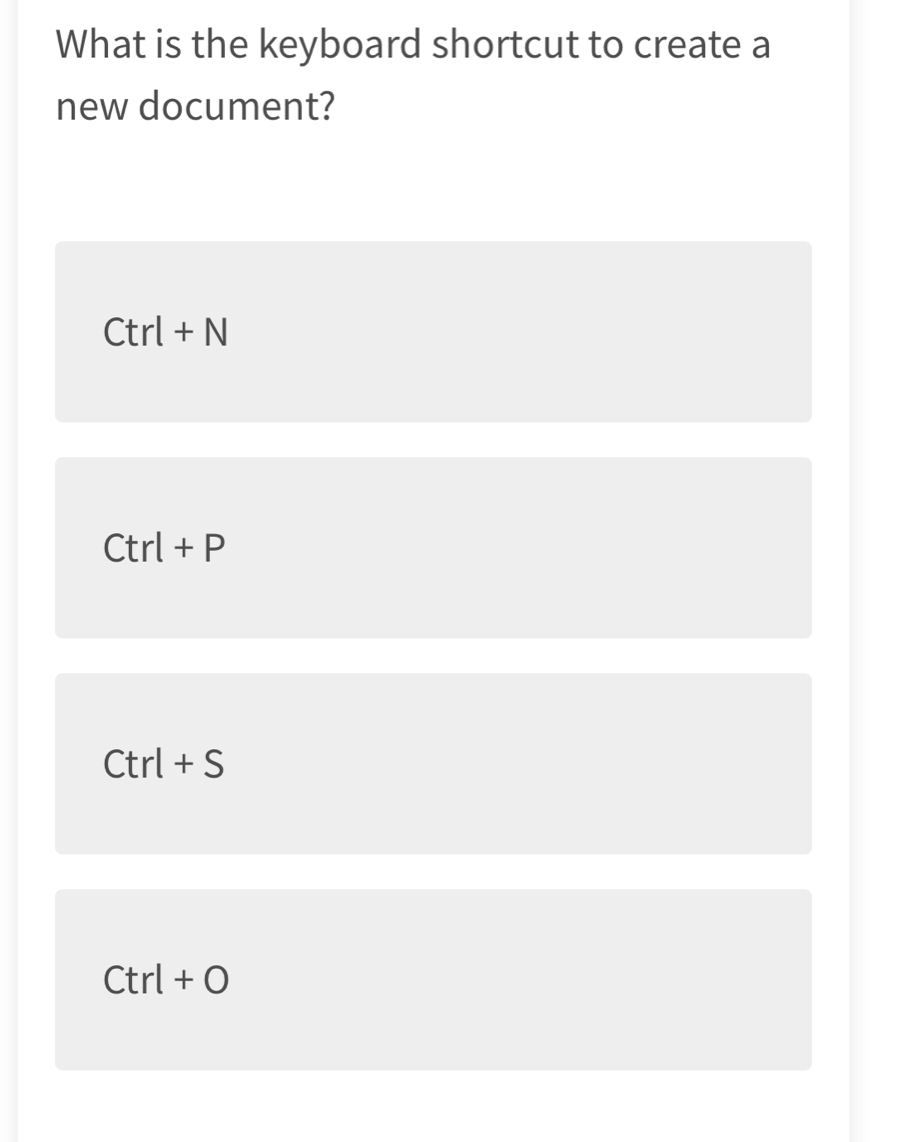 Solved: What is the keyboard shortcut to create a new document? Ctrl+N ...