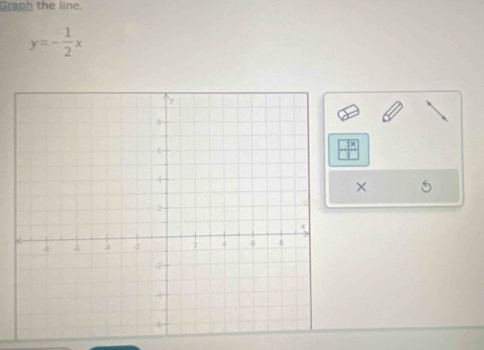 Graph the line.
y=- 1/2 x
×