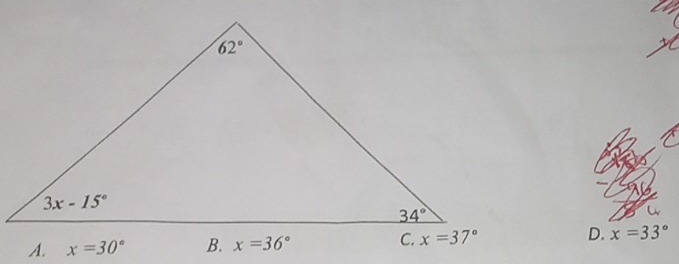 D. x=33°