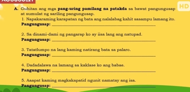 Solved: Guhitan ang mga pang-uring pamilang na patakda sa bawat ...