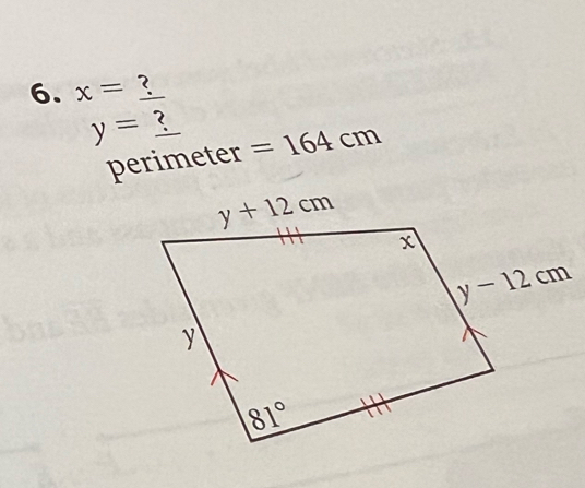 x= ^circ  ?
y= =164cm
perimeter