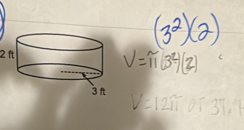 (3^2)(2)
V=π (3^2-1(2)
V=12π 37.