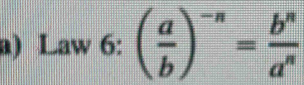 Law 6: ( a/b )^-n= b^n/a^n 