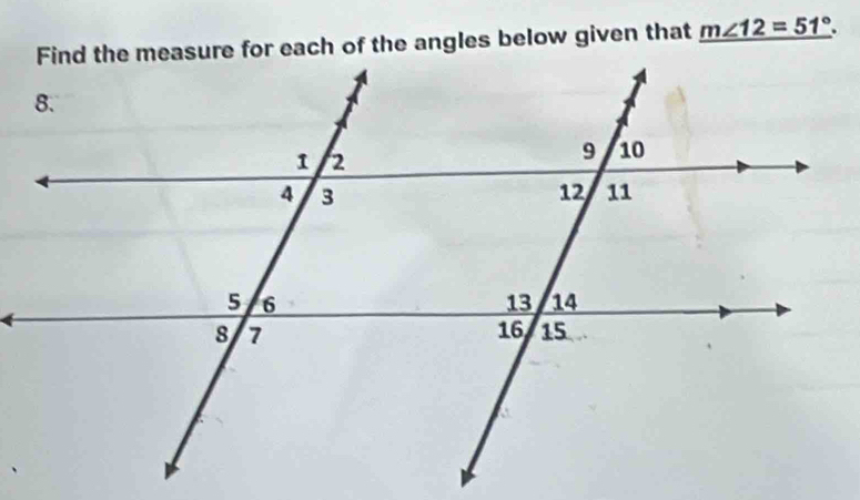 _ m∠ 12=51°.