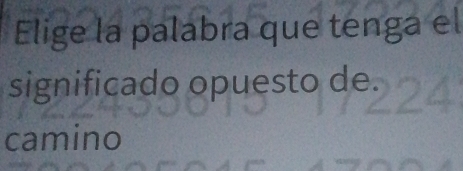 Elige la palabra que tenga el 
significado opuesto de. 
camino