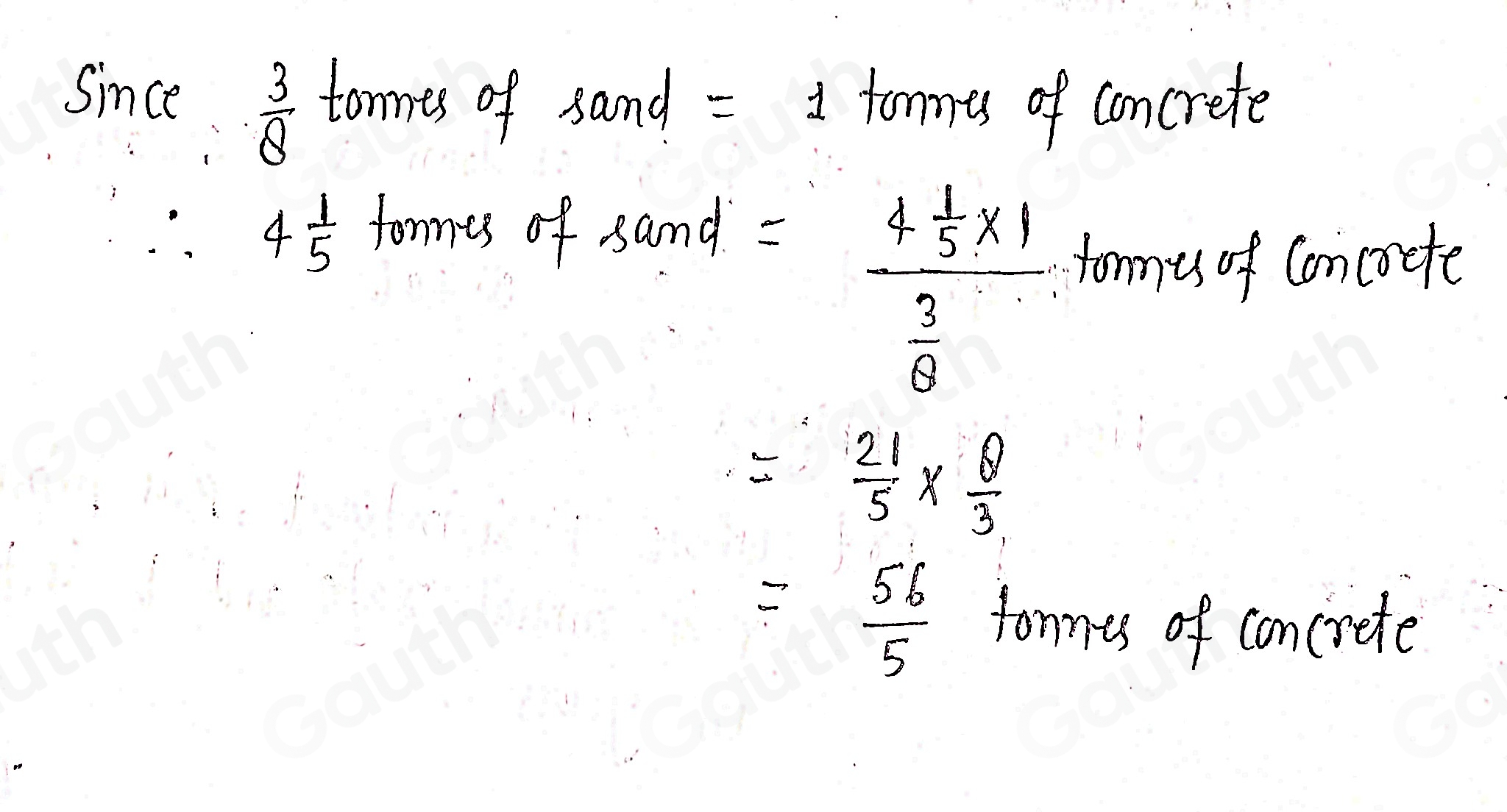 Solved: It takes 3/8 tonnes of sand to make a tonne of concrete ...