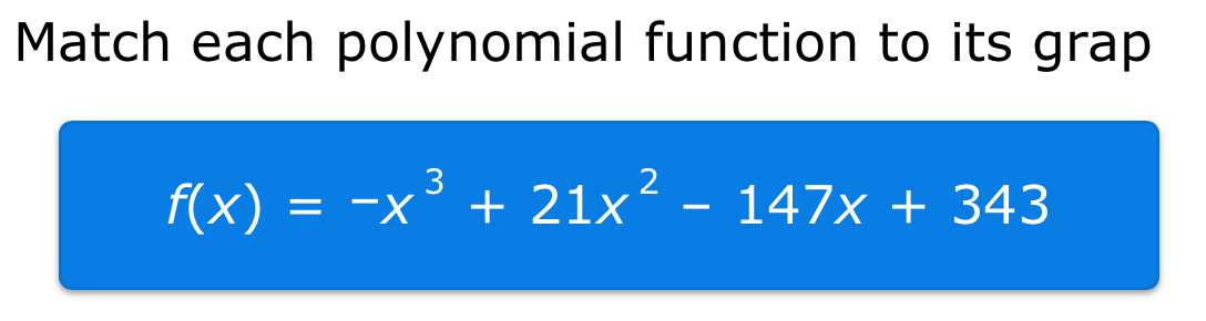 Match each polynomial function to its grap
f(x)=-x^3+21x^2-147x+343