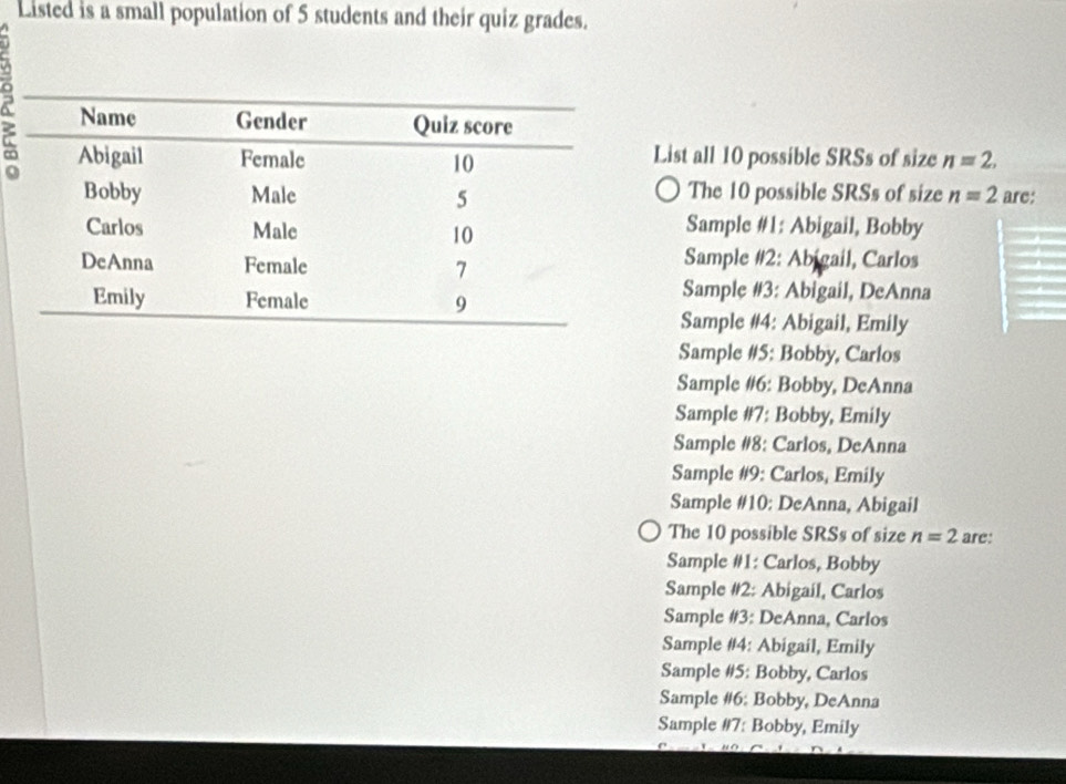 Solved: Listed is a small population of 5 students and their quiz ...