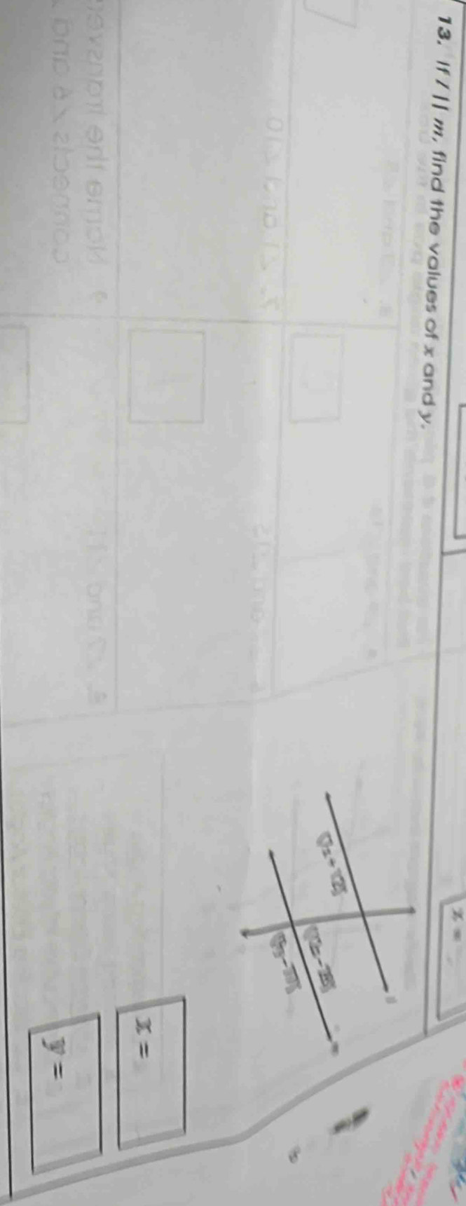 x=
13. f l||m , find the values of x and y.
x=
y=