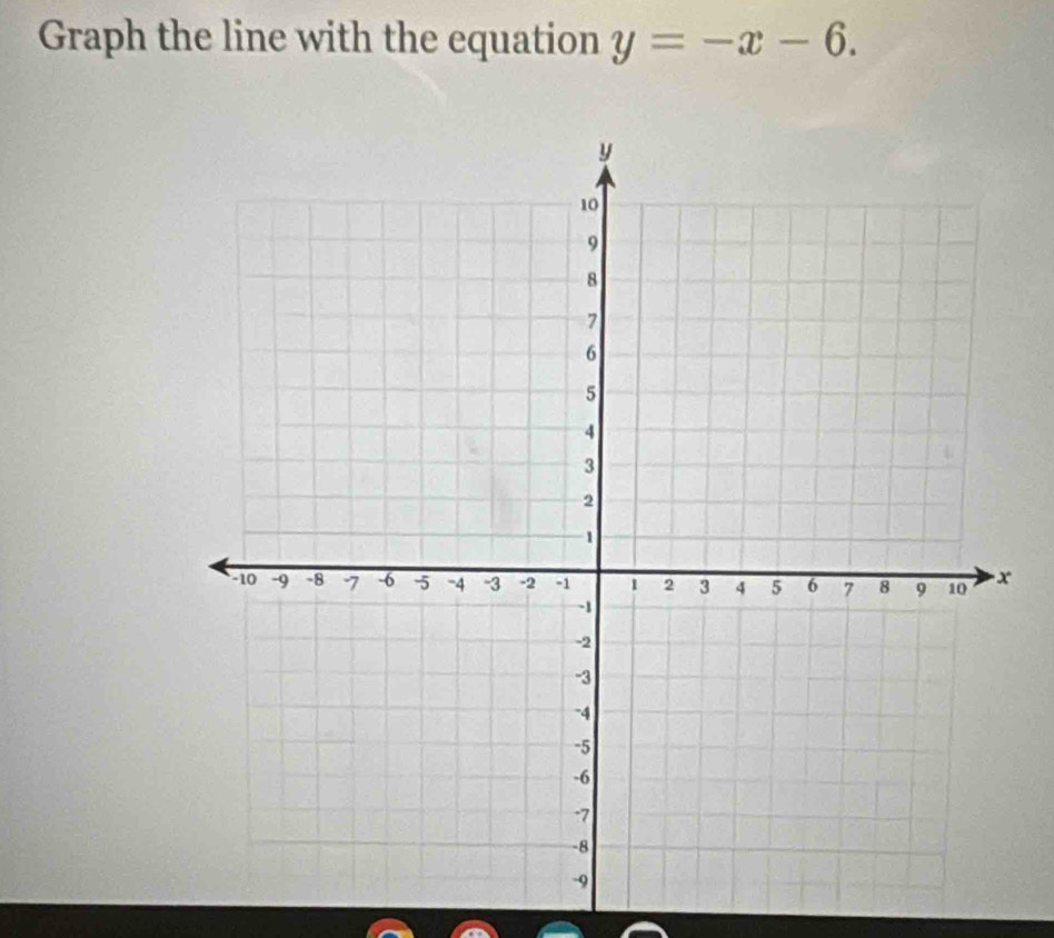 Graph the line with the equation y=-x-6.
x