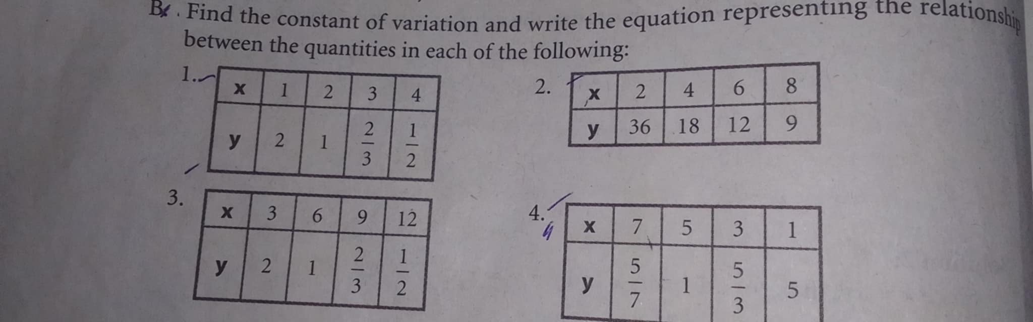 Find the constant of variation and write the equation representing the relationshi
between the quantities in each of the following:
2
3