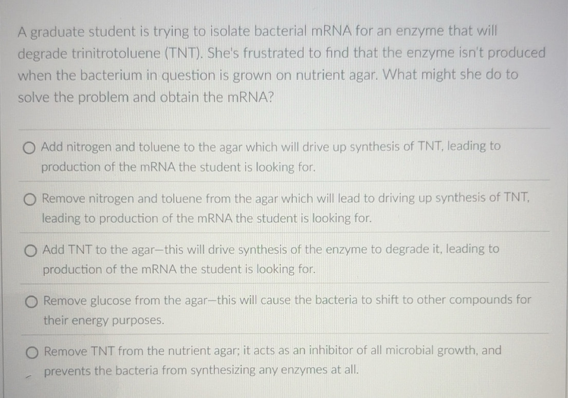 Solved: A graduate student is trying to isolate bacterial mRNA for an ...