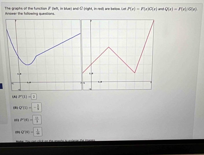 Solved: The graphs of the function F (left, in blue) and G (right, in ...