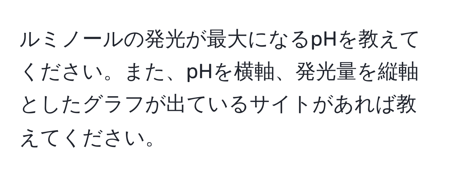 ルミノールの発光が最大になるpHを教えてください。また、pHを横軸、発光量を縦軸としたグラフが出ているサイトがあれば教えてください。