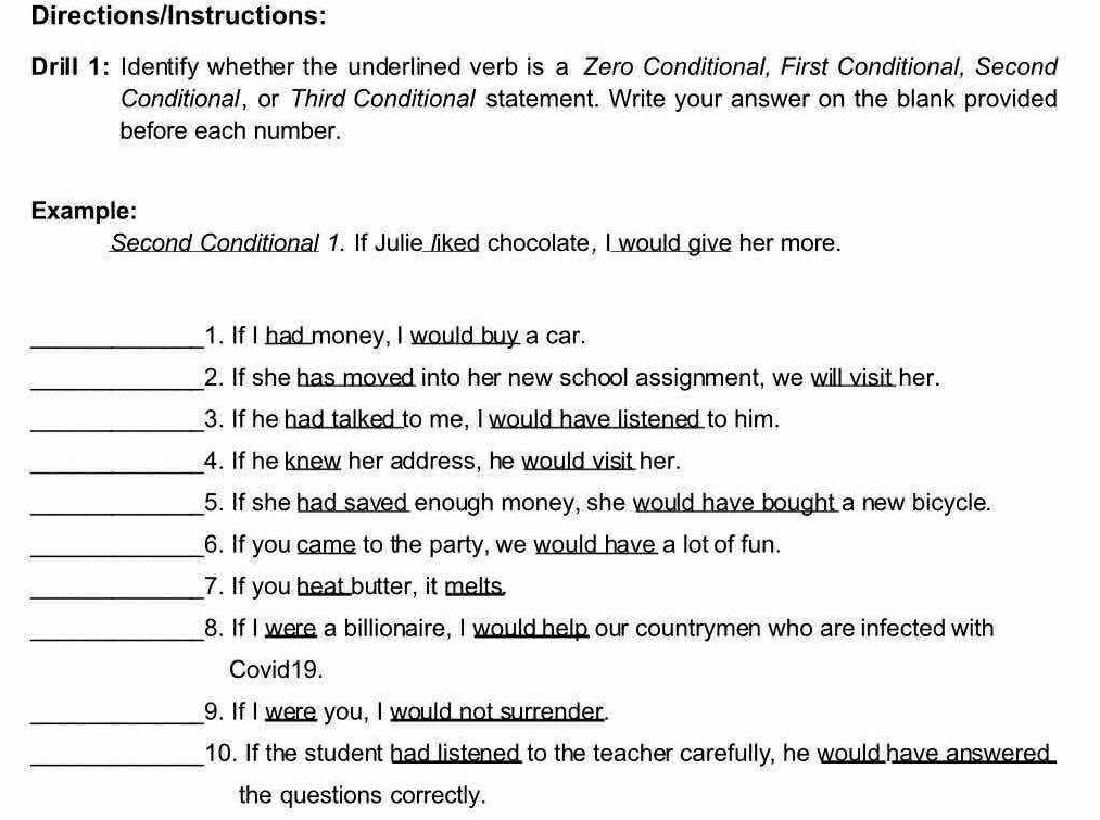 Solved: Directions/Instructions: Drill 1: Identify whether the ...