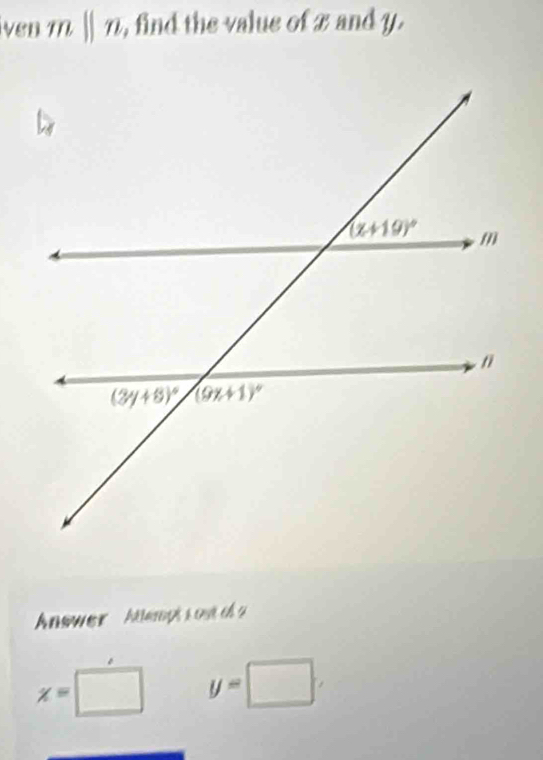 iven m 1* 2, find the value of B and y.
Answer  Atlempt i ost  2
x=□ y=□ ,