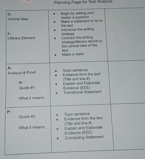 Planning Page for Text Analysis
P