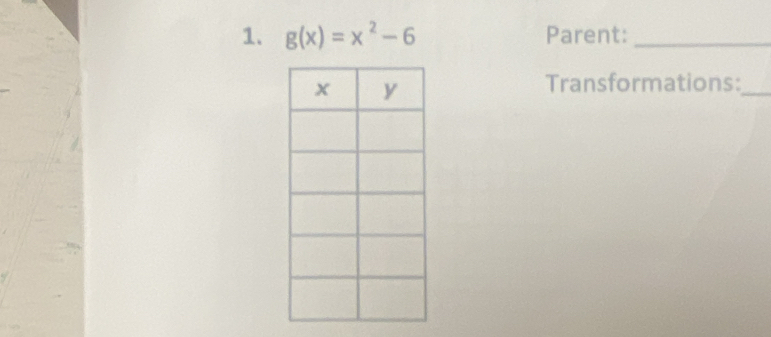 g(x)=x^2-6 Parent:_ 
Transformations:_