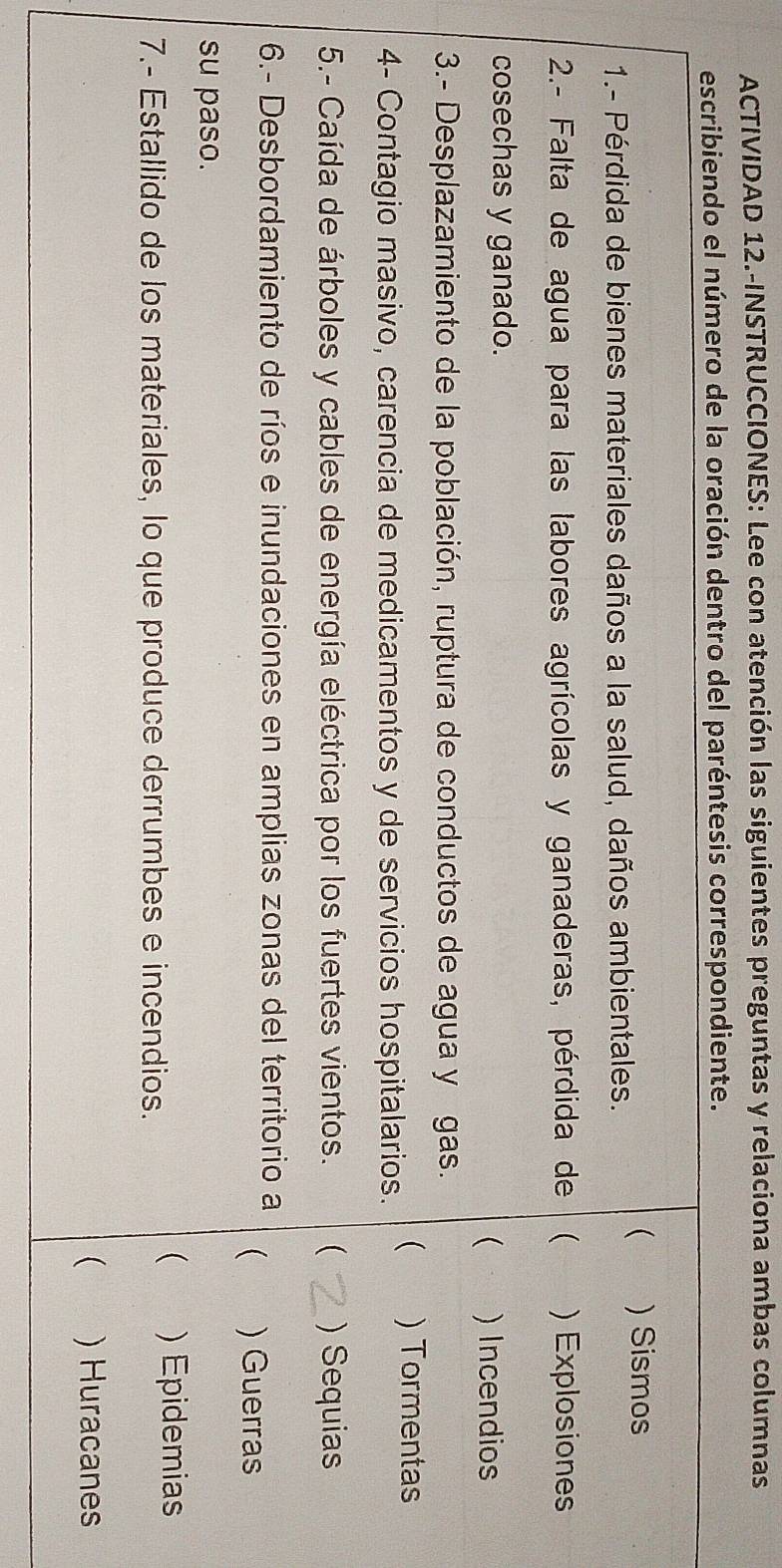 ACTIVIDAD 12.-INSTRUCCIONES: Lee con atención las siguientes preguntas y relaciona ambas columnas