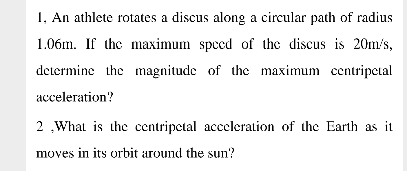 Solved: 1, An athlete rotates a discus along a circular path of radius ...