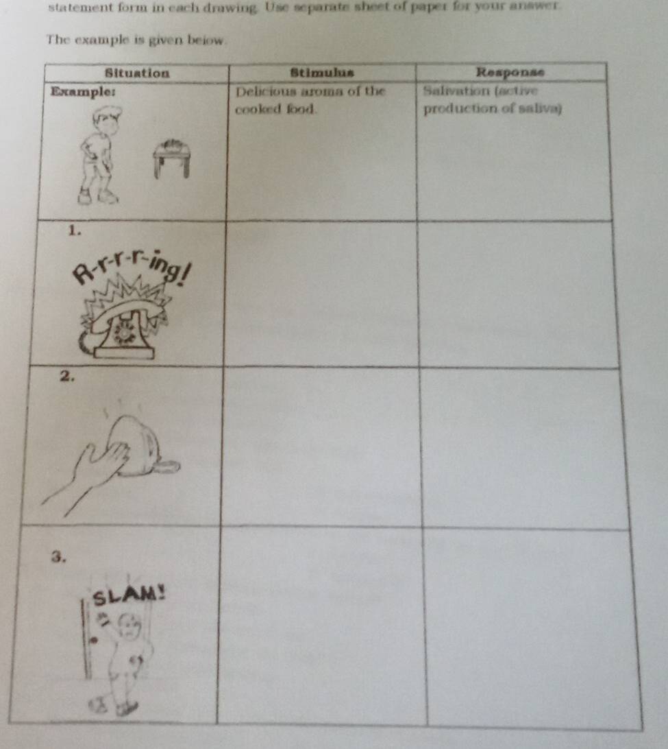 statement form in each drawing. Use separate sheet of paper for your answer.