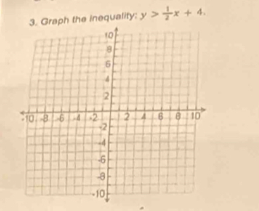 Graph the inequality: y> 1/2 x+4.