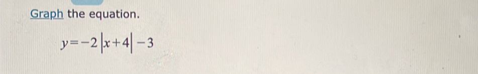 Graph the equation.
y=-2|x+4|-3