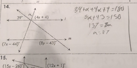 (15x-26)^circ  (12x+1)^circ 