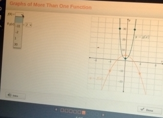 Graphs of More Than One Function
f(4)=
l gú -11 2+
-2
1
30
← □□□□□□
Done